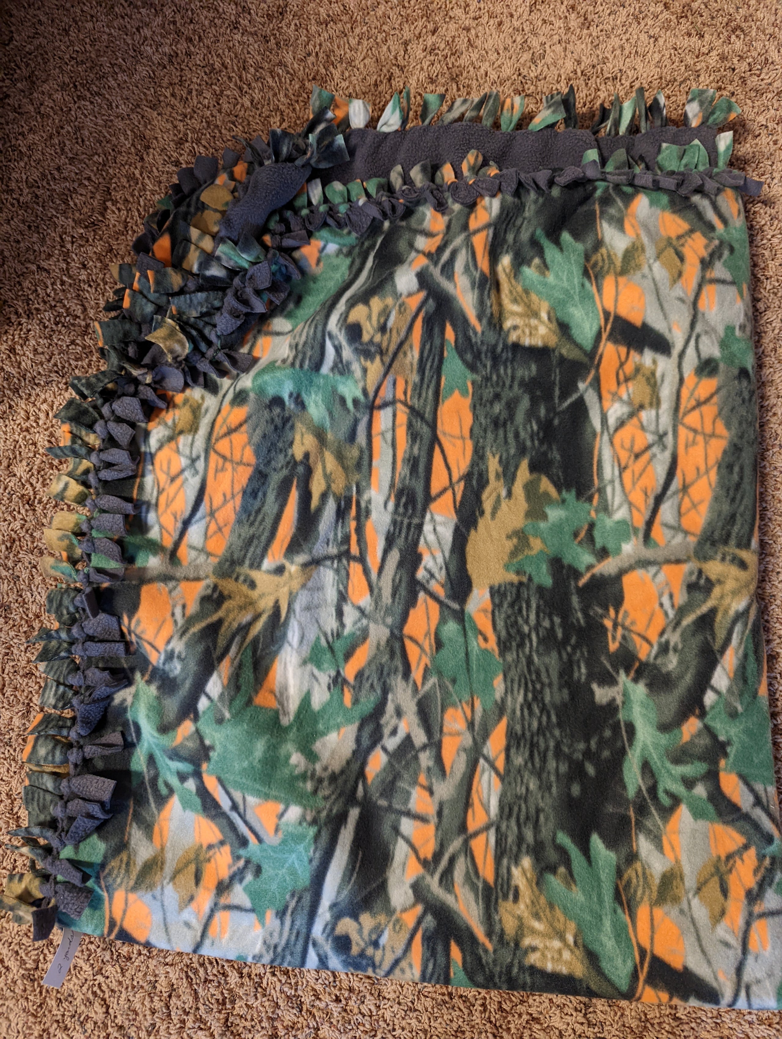 Camo, Orange and Grey Fleece Blanket - Jypsy Sisters Boutique